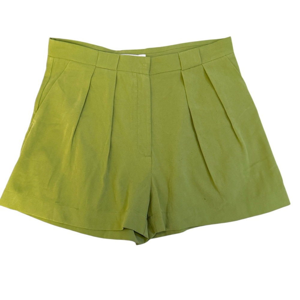 NWT Sabina Musáyev Connor High Rise Pleated Shorts Palm Green Size S